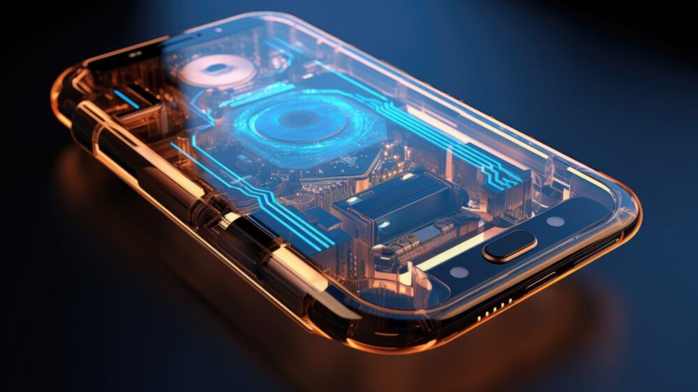 Smartphone with visible hardware. Technolog concept.